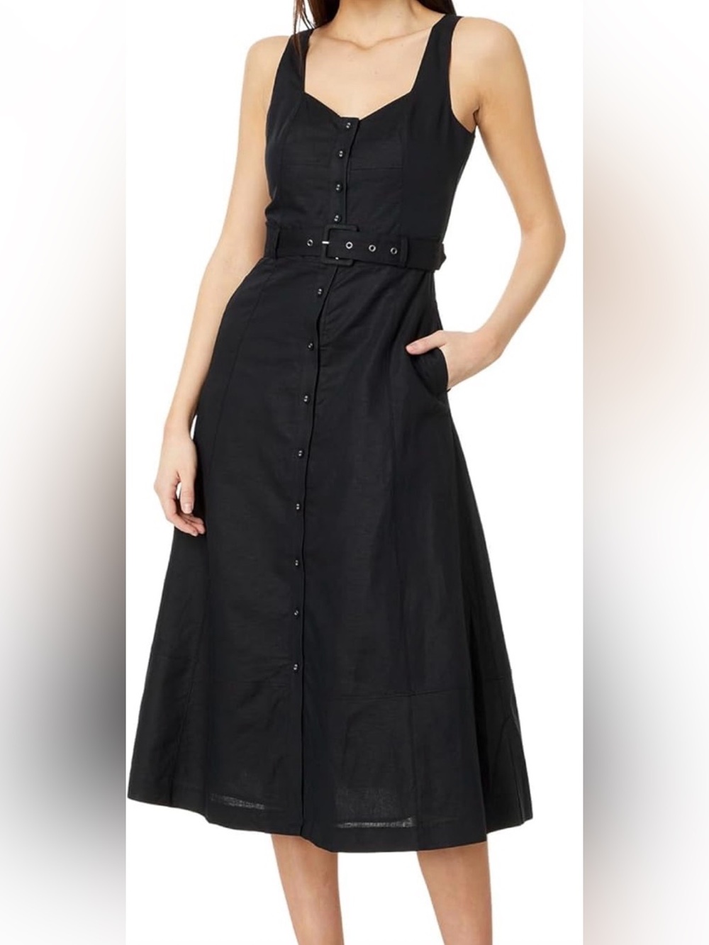 ✨PAIGE Black Button-Front Midi Dress | Belted | NWT | Size 6✨